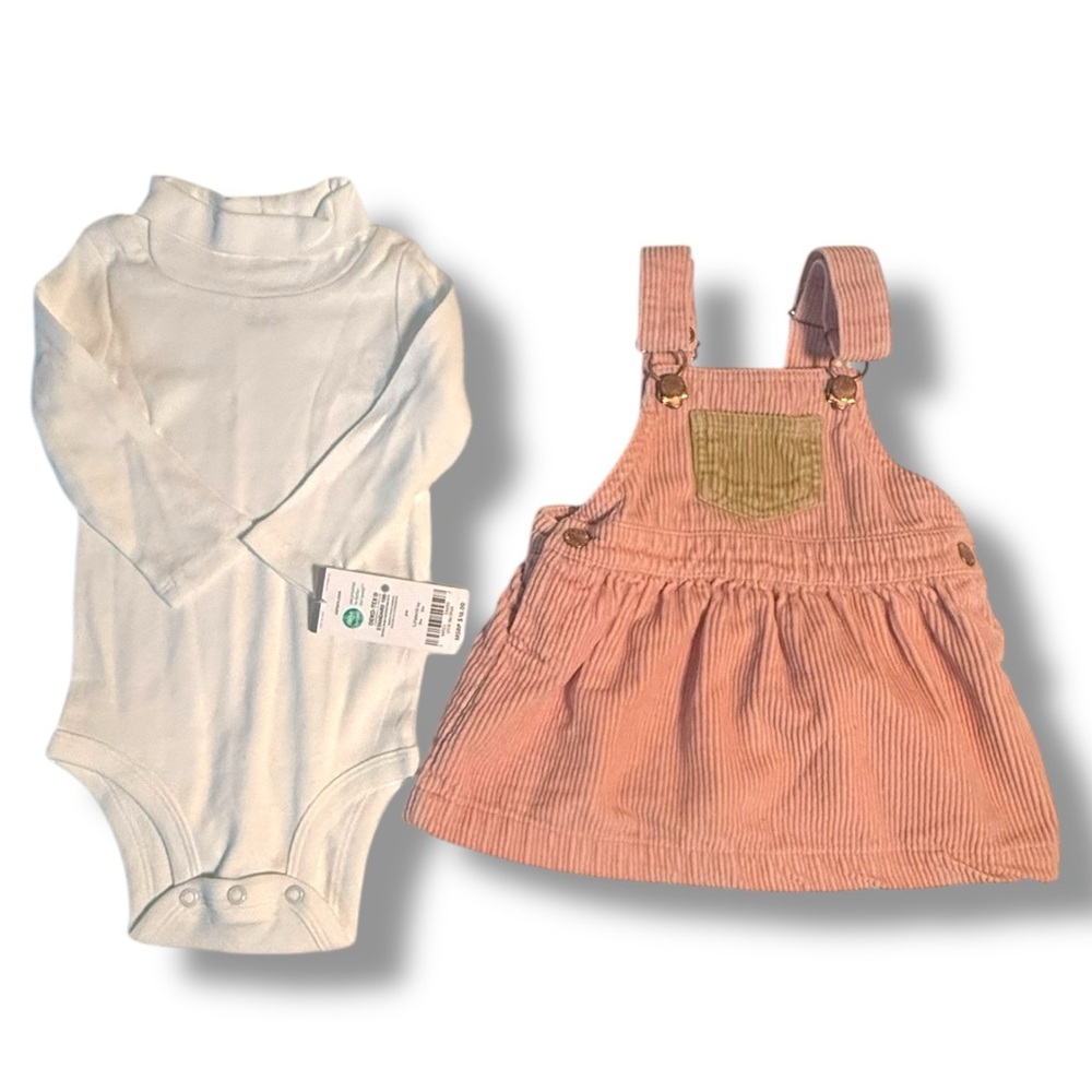 Dip Pink Corduroy Dress with White Bodysuit